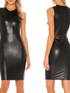 Commando Sleeveless Black Faux Leather Sheath Dress - Size L